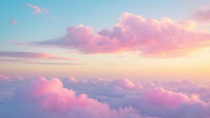 Joyful background of a morning sky at sunset with gentle pink clouds and yellow shades