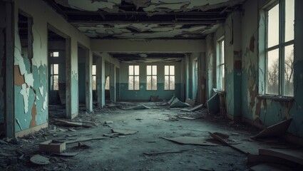Forsaken interior in the ruins of a military outpost