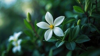 Fototapeta premium Compact, perennial shrub famous for its fragile, star-shaped blooms.