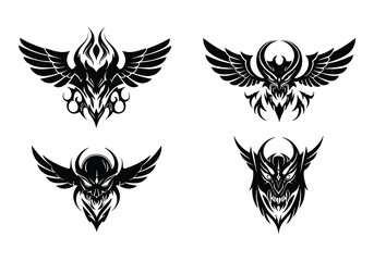 Fototapeta premium Tribal wings tattoo design with eagle feathers and heart emblem in vintage style