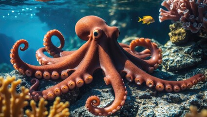 Obraz premium Reef Octopus and Fish in an Underwater Scene