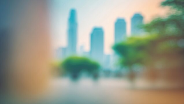 Panoramic banner background featuring an abstract blurred image of buildings