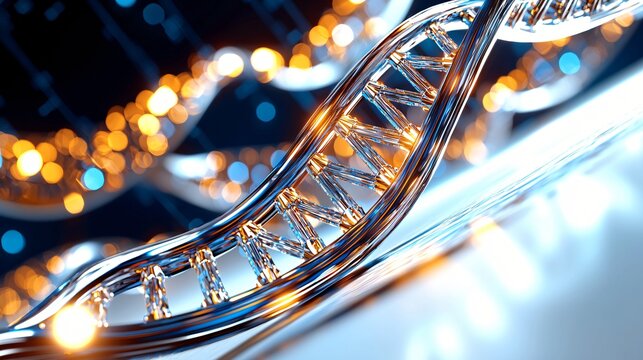 Bright 3D visualization of DNA decoding process, smooth glowing curves of genetic strand, white digital background with blue highlights, medical research concept