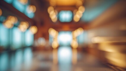 Luxury hotel entrance hall corridor with a blurred abstract background and shimmering bokeh.