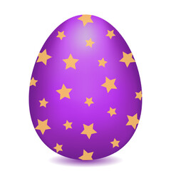 3D purple Easter egg decorated with stars on a white background. Vector color drawing. Perfect for holiday greetings and festive designs.