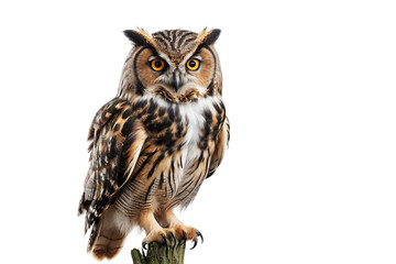 Naklejka premium Majestic Owl Perched on a Branch with Striking Eyes and Feathers
