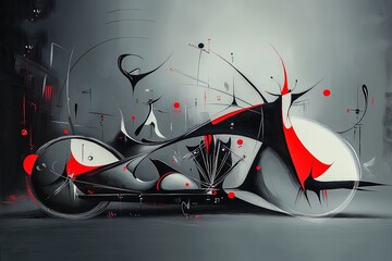 Motocykl abstrakcja styl Miro inspirowane surrealistycznym malarzem grafika Generative AI	
