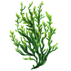 Illustration of green seaweed depicting various types of aquatic marine algae in a vibrant underwater setting, Green Seaweed Illustrations, Aquatic Marine Algae on transparent background