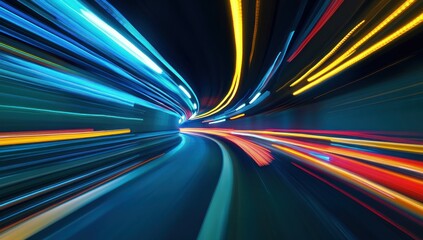 Vibrant Light Trails in Motion Through a Tunnel