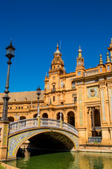 Naklejka premium Bridge over the canal at Plaza de Espana, Seville, Andalusia, Spain.