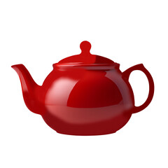 Red ceramic teapot isolated on transparent background