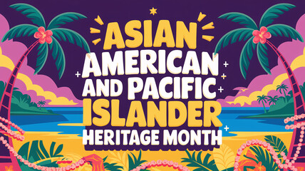 Celebrating Asian American and Pacific Islander Heritage Month. Beach scene, palm trees.