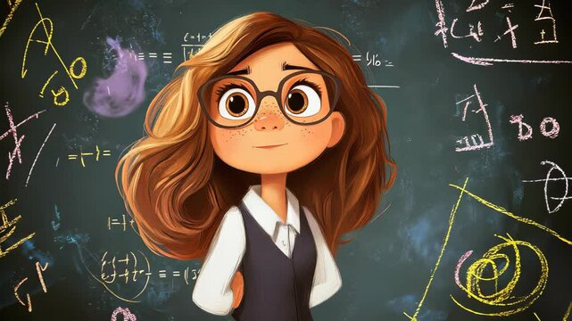 A cute cartoon girl explores fun math concepts, making learning enjoyable and engaging for young minds.