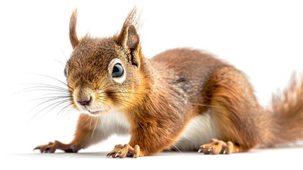Obraz premium Detailed close-up of a vibrant red squirrel (Sciurus vulgaris) isolated on a white background