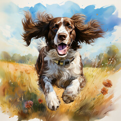 english springer spaniel running in a field
