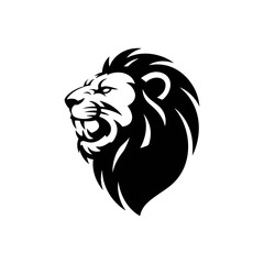 Lion head vector logo, Wild roaring lion king head tattoo set, Front and side view predator face, minimal lions heads icon black and white ink sketch silhouettes design, Eps, Ai, Svg format