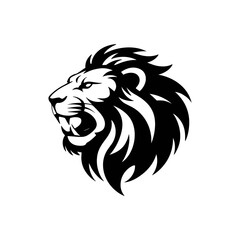 Lion head vector logo, Wild roaring lion king head tattoo set, Front and side view predator face, minimal lions heads icon black and white ink sketch silhouettes design, Eps, Ai, Svg format