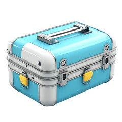Volumetric illustration showcasing a closed toolbox in bright blue and white color scheme