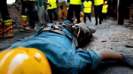 Construction worker injured on site after accident in urban construction zone during daylight hours