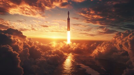Epic rocket launch at sunset celebrating Human Space Flight Day, symbolizing exploration, technology, and the achievement of space travel
