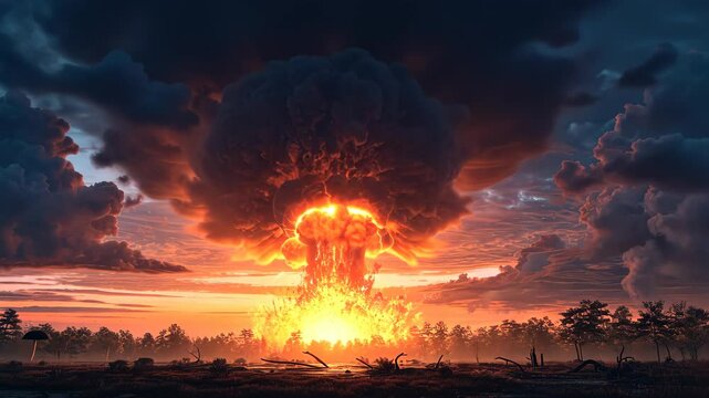 Devastating nuclear explosion forms a mushroom cloud, depicting a catastrophic event. Ai Generated