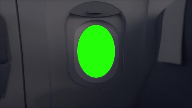 Airplane Cabin Interior with Green Screen Window for Travel Concept Mockups