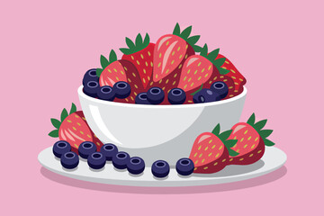 Vector illustration of bowl with strawberries and blueberries