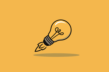 Light bulb taking off like a rocket, idea and startup concept