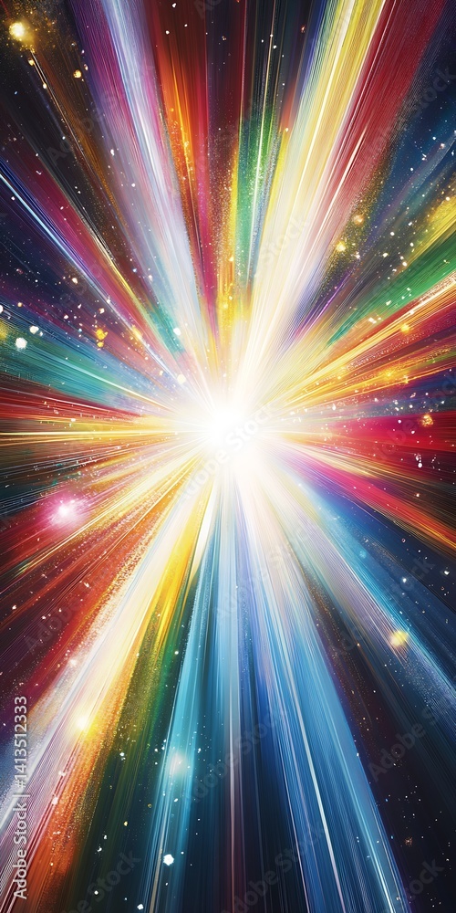 Poster vibrant burst of colors radiating outward creating a stunning visual spectacle set against a cosmic 