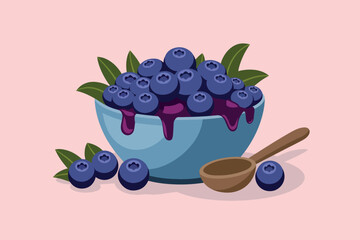 Vector illustration of bowl with blueberries