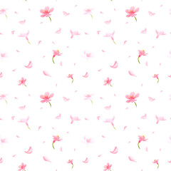  Digital spring pattern with pink flowers and sakura petals for seamless pattern.