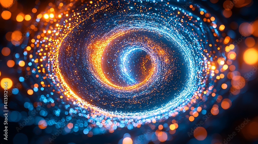 Poster a colorful abstract spiral galaxy design with blue and orange glow effects : generative ai