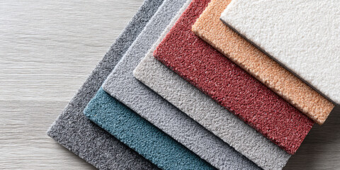 Catalog with samples of a variety of flooring in different colors, flooring material Carpet assortment.  