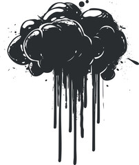 An abstract black cloud illustration with ink splashes and dripping effects for creative designs.