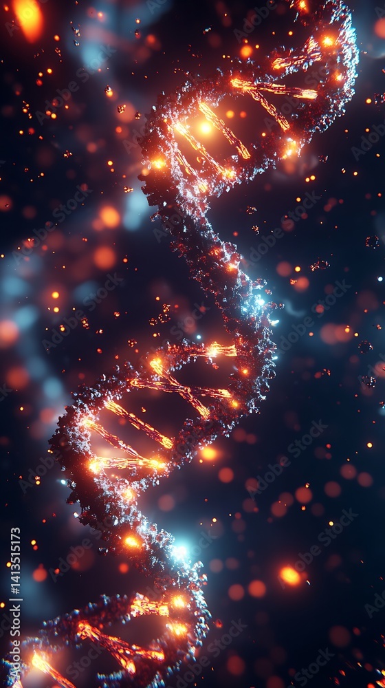 Poster detailed dna structure with glowing elements representing genetic information and molecular biology 