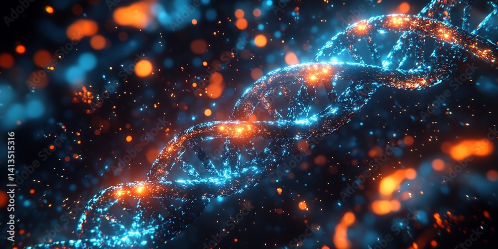 Fototapete stunning 3d render of colorful dna helix structure surrounded by sparkling lights : generative ai