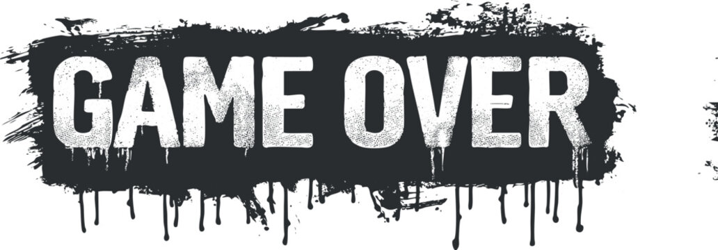 Bold game over graphic design illustrating defeat in video gaming context with a retro style.