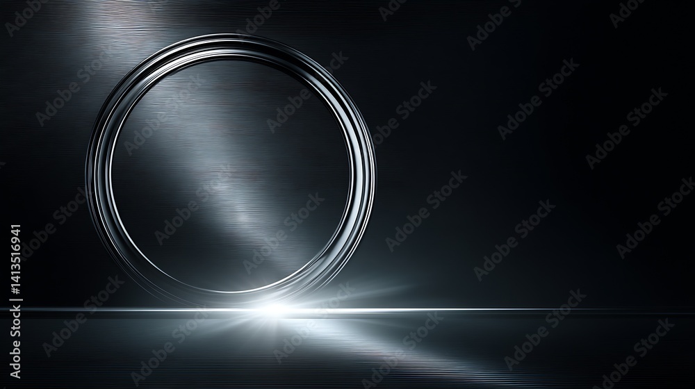 Aufkleber Stylish metallic circular shape with a polished surface reflecting light in an abstract dark background : Generative AI