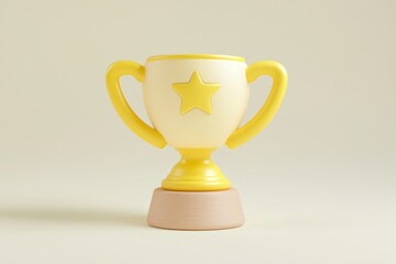A trophy with a star on it sitting on a platform against light tone