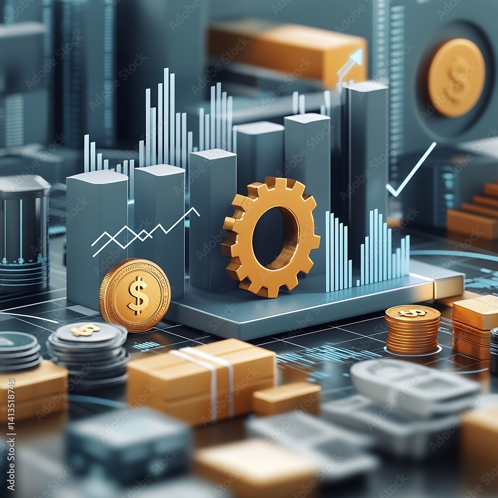 Aufkleber strategic financial growth with modern graphs and golden elements in a business environment : genera