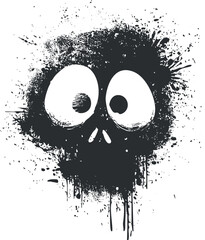 A playful abstract character design featuring a black splash with big eyes and a whimsical expression.