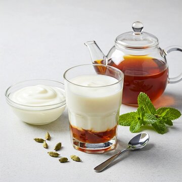 Uzbek Cuisine Qatiq Choy (Fermented Yogurt Tea) A modern beverage that combines the smoothness of fermented yogurt (qatiq) with the delicate notes of brewed tea&mdash;perfect for a refreshing break.
