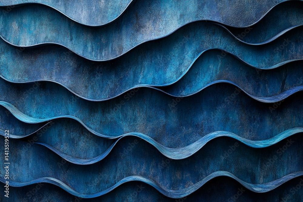 Poster abstract blue waves texture with a metallic effect creating a modern and artistic background design