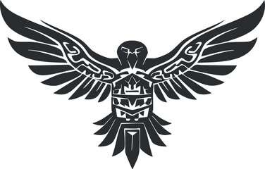 Obraz premium A stylized tribal hawk design featuring intricate patterns and bold outlines in black.