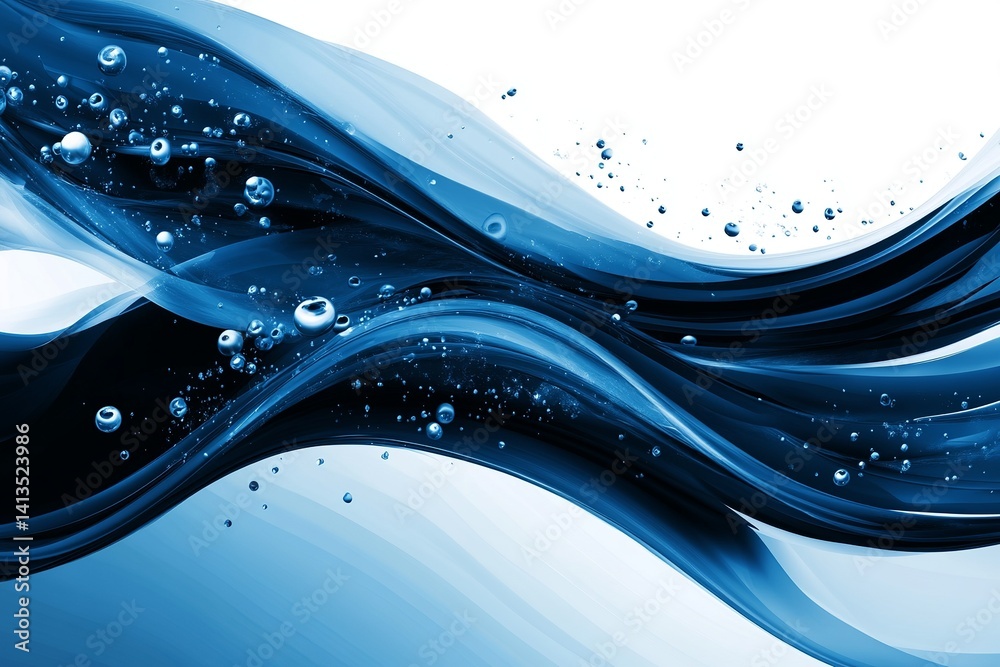 Poster abstract blue water background with waves and bubbles creating a flowing dynamic design effect art