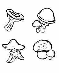 Hand drawn vector mushrooms set outline black vector forest elements
