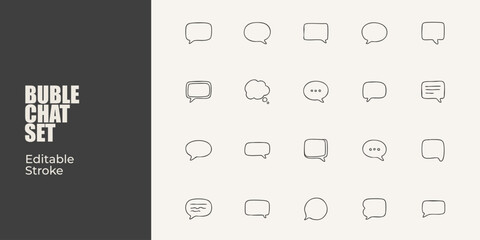 Vector illustration Collection of buble chat related line icons with various shapes. Editable strokes.