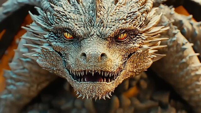 Majestic White Dragon Face Close-Up: Intense Gaze of a Mythical Creature