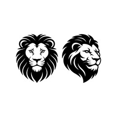Lion head vector logo, Wild roaring lion king head tattoo set, Front and side view predator face, minimal lions heads icon black and white ink sketch silhouettes design, Eps, Ai, Svg format
