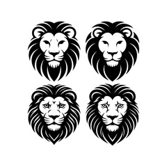 Lion head vector logo, Wild roaring lion king head tattoo set, Front and side view predator face, minimal lions heads icon black and white ink sketch silhouettes design, Eps, Ai, Svg format